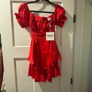 Selfie Leslie Red Puff Sleeve Romper